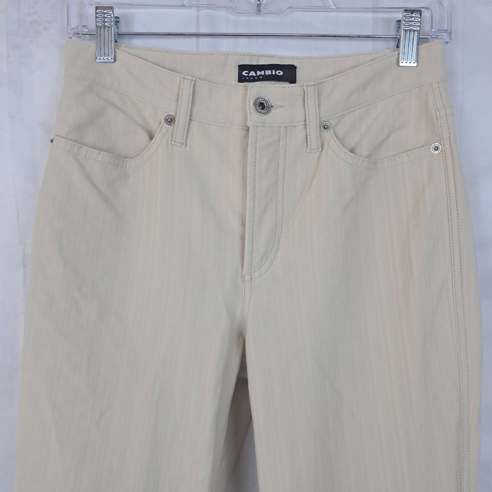 CAMBIO Jade Jeans‎ 8 Beige Pinstripe Straight Leg High Rise